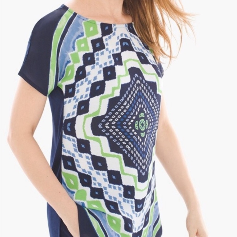 Chicos Zenergy Multi Scarf-Print Tunic top shirt size 3 or xl or 16